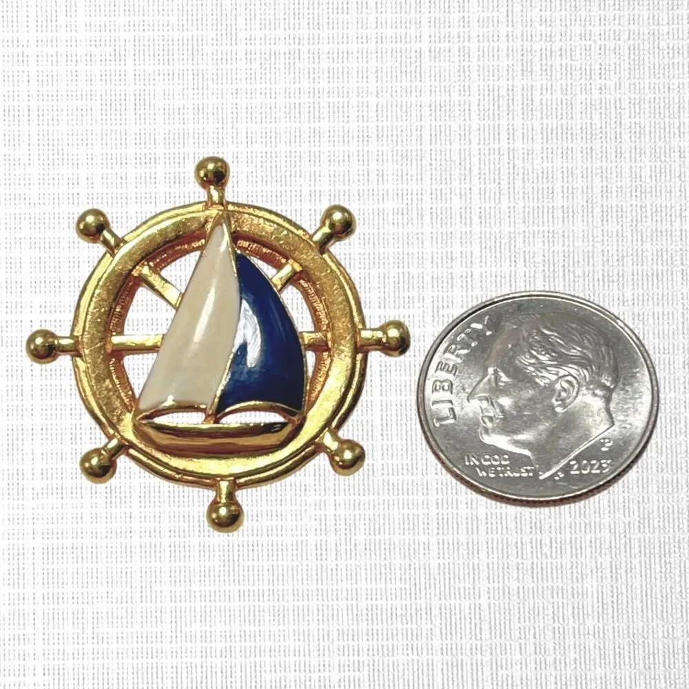 Vintage Avon Ship Ahoy Earrings Gold Tone Sailboat Enamel Nautical Pierced